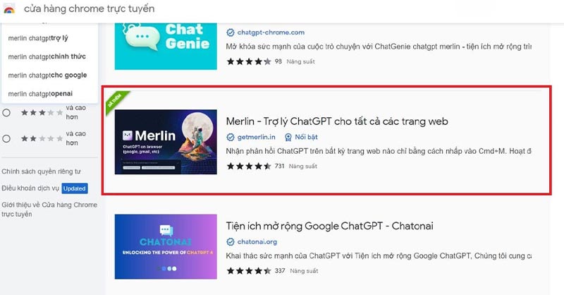 Extension Merlin trên Cửa hàng Chrome trực tuyến