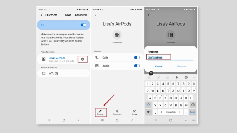 Các bước đổi tên AirPods trên điện thoại Android
