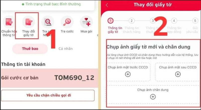 Nhấn vào mục Tên tài khoản, chọn Thay đổi giấy tờ 