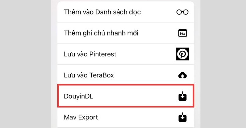 Chọn phím tắt DouyinDL để tải video Douyin về điện thoại