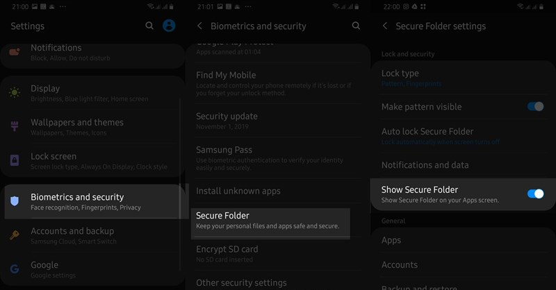 Chọn Show Secure Folder để truy cập nhanh vào hình ảnh đã ẩn