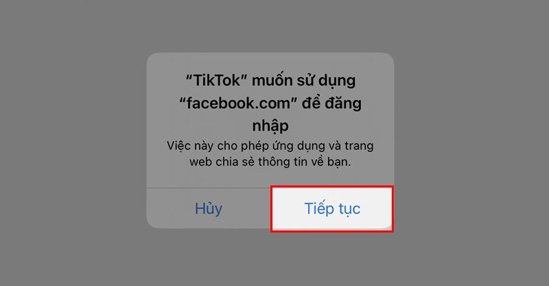 Chọn Tiếp tục để tìm Facebook qua TikTok