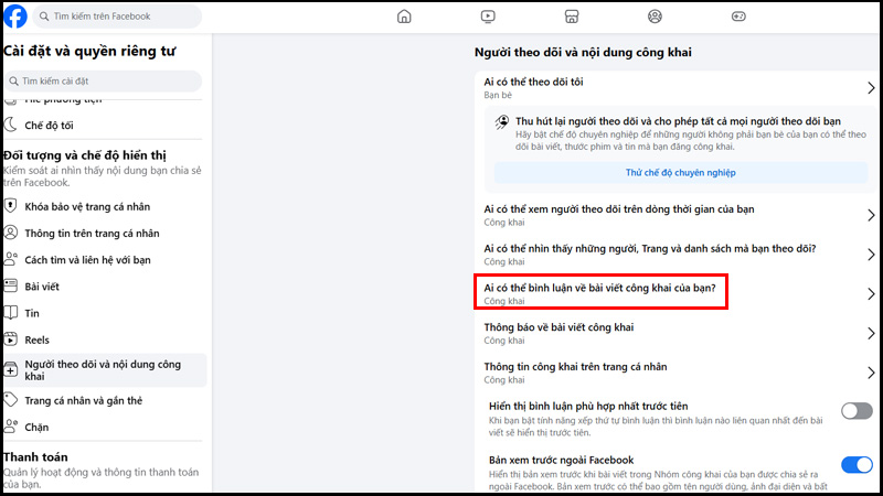 Chuyển sang chỉ mình tôi để tắt bình luận Facebook