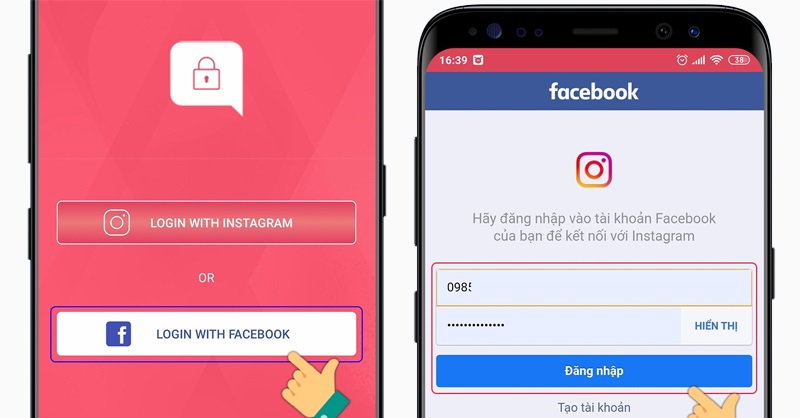 Đăng nhập ứng dụng bằng tài khoản Instagram hoặc Facebook 