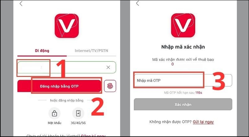 Chọn Đăng nhập bằng OTP