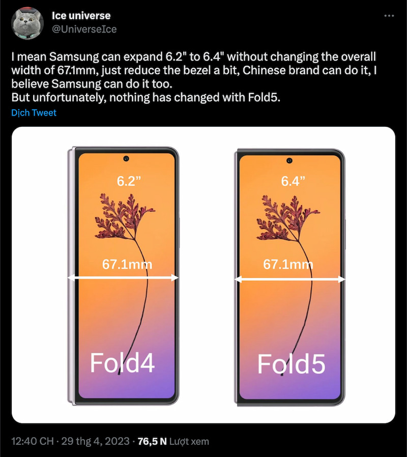 Galaxy Z Fold5 sẽ giữ nguyên kích thước màn hình và chiều rộng
