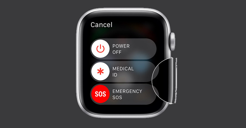 Tắt nguồn Apple Watch bằng cách nhấn giữ nút nguồn bên phải 