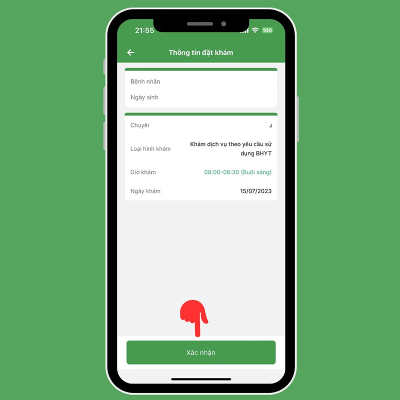 Kiểm tra lại thông tin cá nhân khi đặt lịch hẹn khám