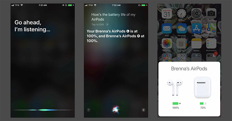 Kiểm tra pin Airpods bằng trợ lý ảo Siri
