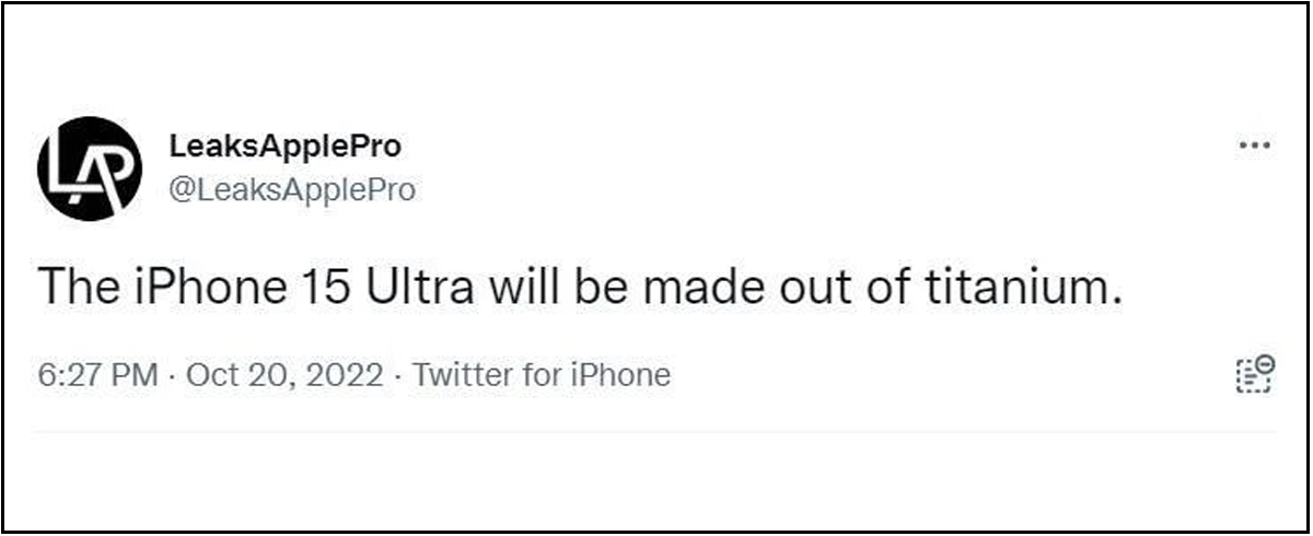 LeaksApplePro cho biết rằng vỏ iPhone 15 Ultra được làm từ Titan