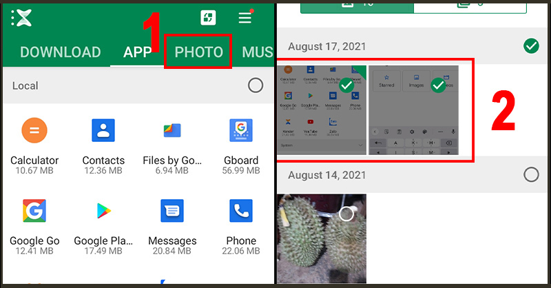 Mở phần mềm Xender bên trên Android và lựa chọn hình ảnh cần thiết gửi  