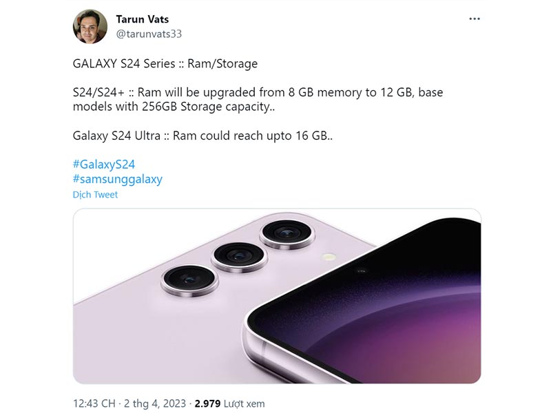Leaker nổi tiếng này cho rằng Galaxy S24 Ultra có thể được nâng cấp RAM 16GB