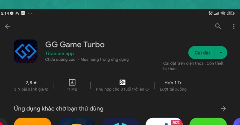 Nhấn Cài đặt để tải Game Turbo