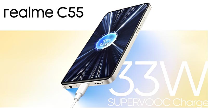Tính năng đặc biệt trên Realme C55 là hỗ trợ sạc nhanh