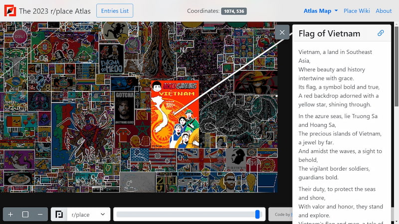 R/Place Reddit chú thích rằng Hoàng Sa, Trường Sa là của Việt Nam