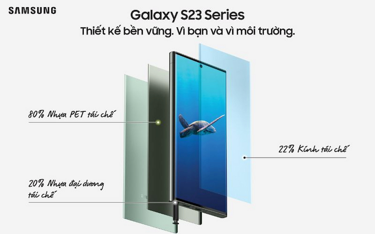 Galaxy S23 Ultra 1TB sử dụng chất liệu cấu tạo thân thiện với môi trường