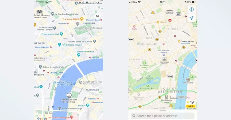So sánh Apple Maps và Google Maps về thiết kế bản đồ