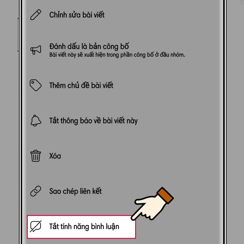 Chọn vào Tắt tính năng bình luận ở biểu tượng dấu ba chấm