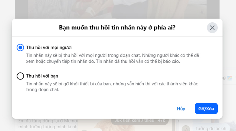 Chọn Thu hồi với mọi người và nhấn Gỡ/Xóa