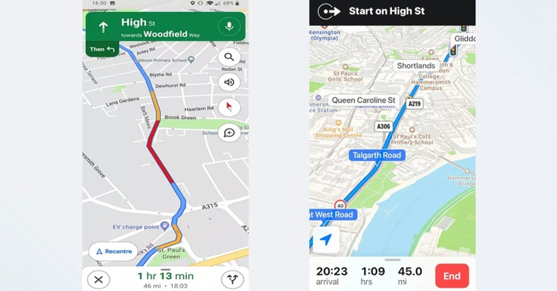 So sánh Apple Maps và Google Maps về tình hình giao thông
