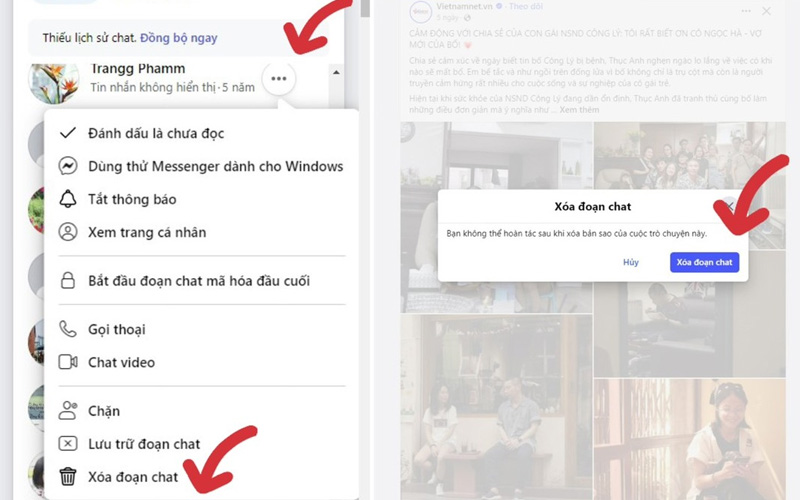 Xóa đoạn hội thoại Messenger trên máy tính