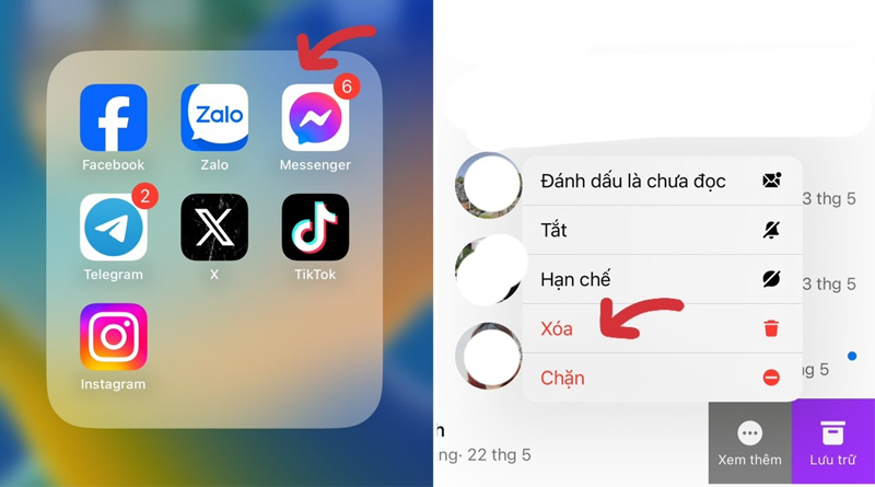 Chọn Xóa để xóa tin nhắn ở phía bạn