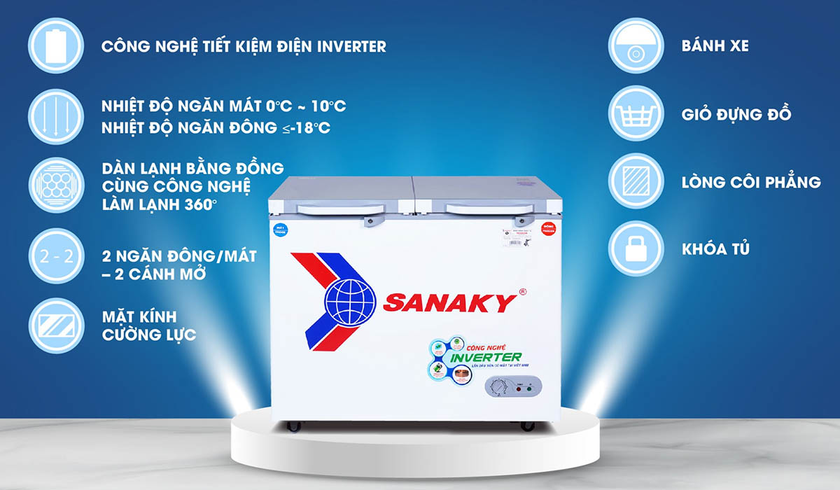 Tủ Đông Mát Sanaky Inverter 220 Lít VH-2899W4K mang sắc trắng trung tính