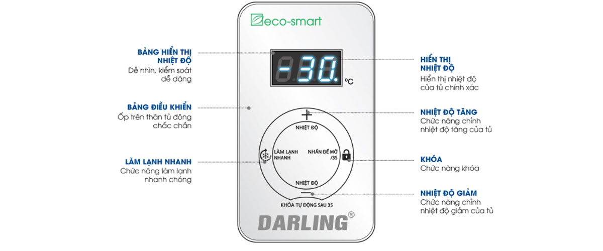 Bảng điều khiển cảm ứng tiện lợi của Tủ Đông Darling DMF-3699 WS-2