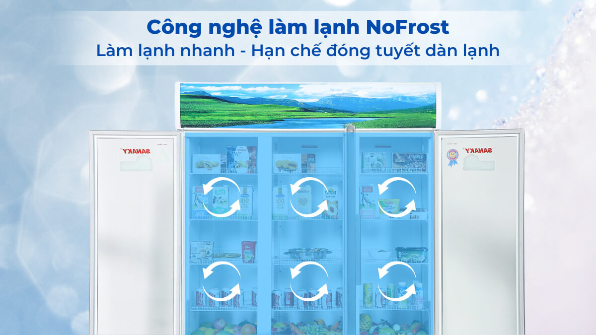 Công nghệ NoFrost đưa hơi lạnh lan tỏa đều khắp tủ