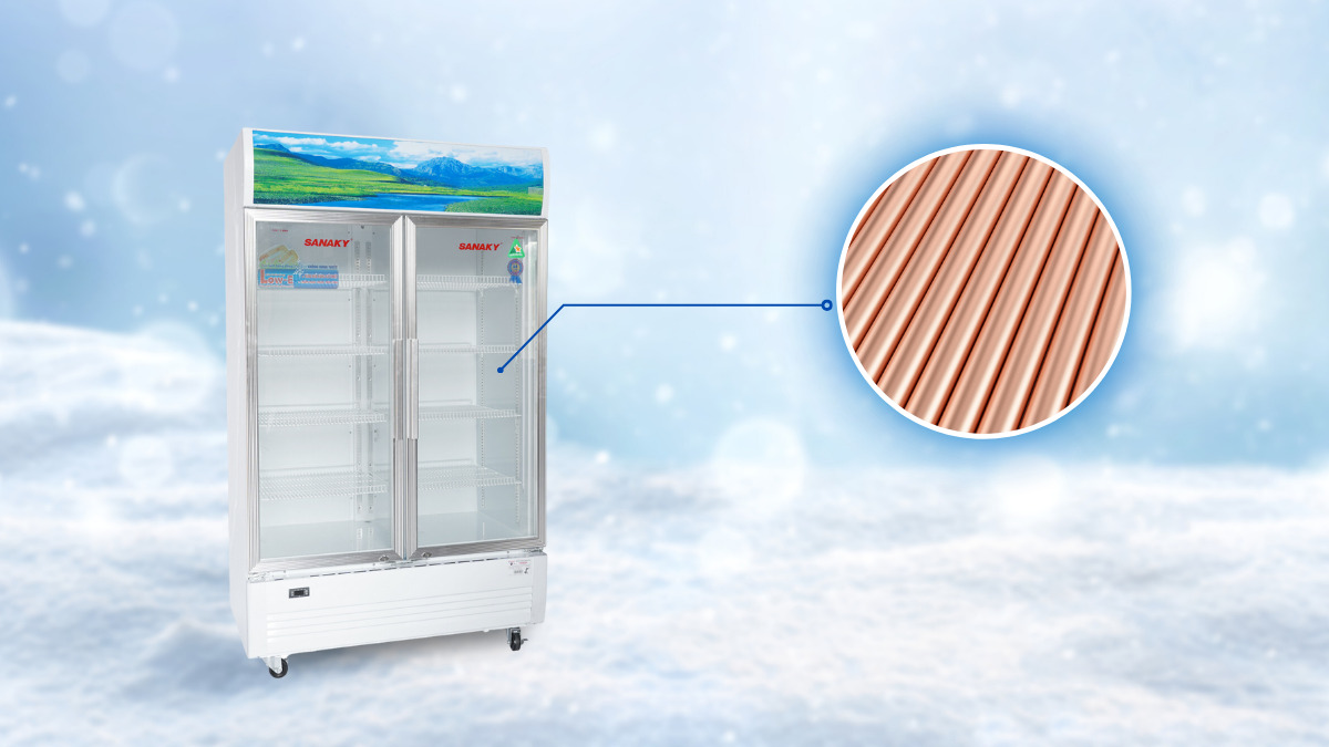 Dàn lạnh bằng đồng giúp tủ mát làm lạnh nhanh, tiết kiệm điện