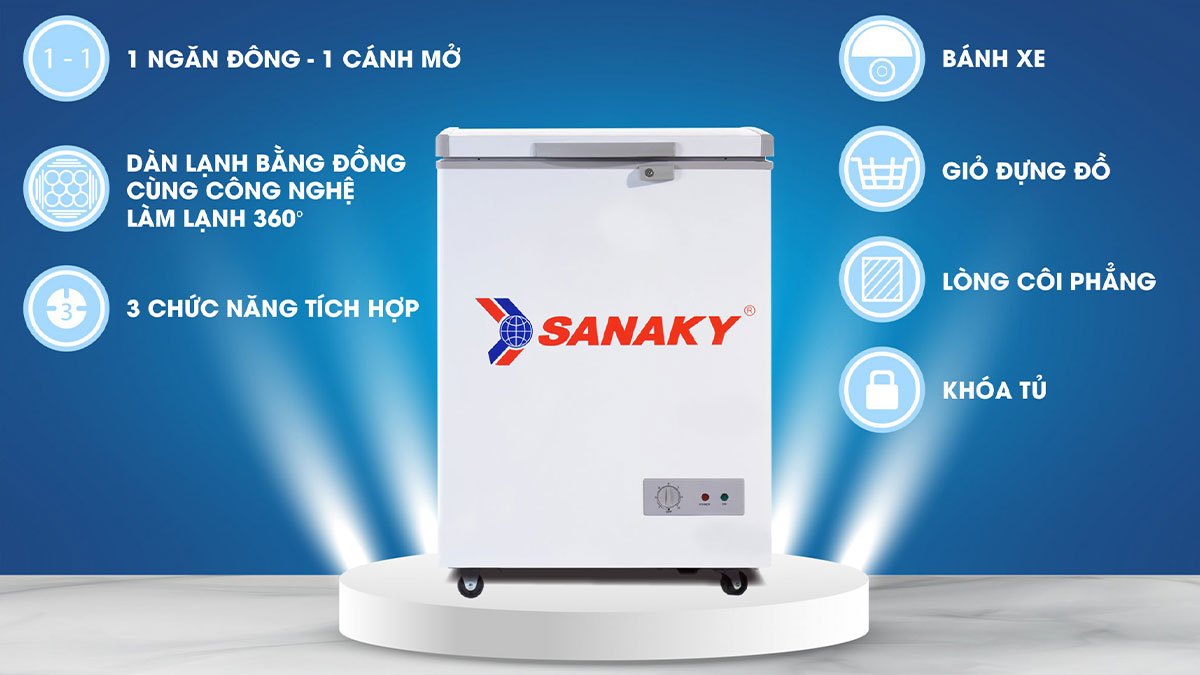Tủ đông Sanaky VH-1599HY mang thiết kế nhỏ gọn, cơ động