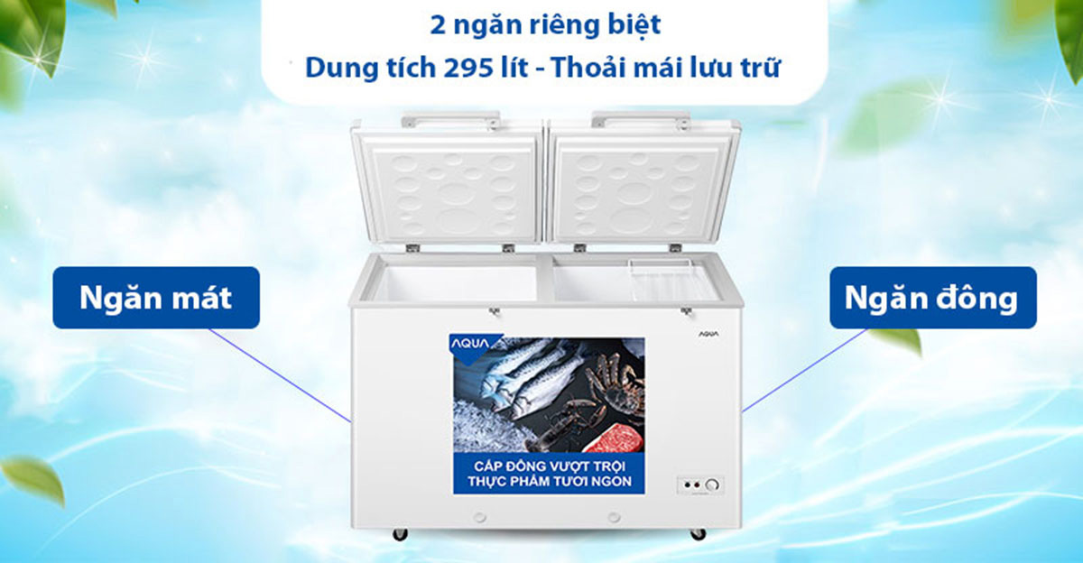 Tủ Đông Mát Aqua Inverter 295 Lít AQF-C4202E với 2 ngăn mát và đông riêng biệt - thoải mái bảo quản