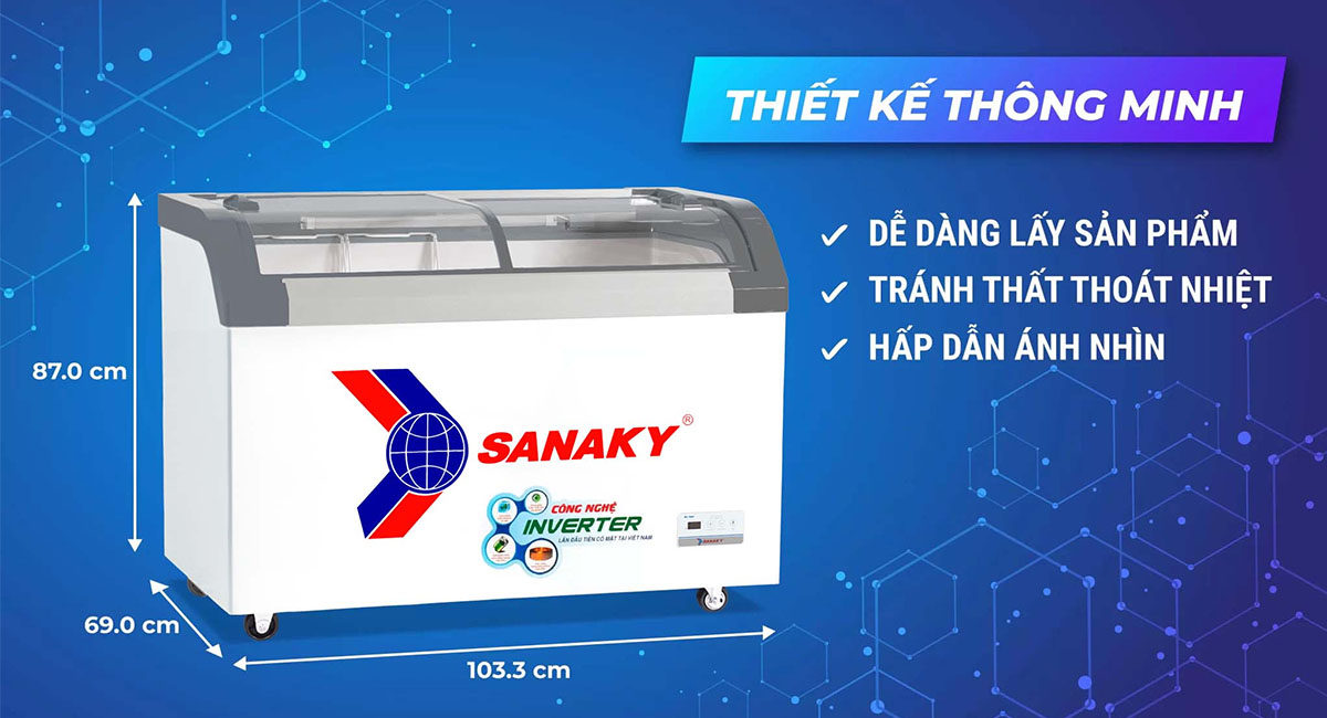 Tủ đông Sanaky VH-3899K3B mang thiết kế 1 ngăn 2 lùa tiện lợi