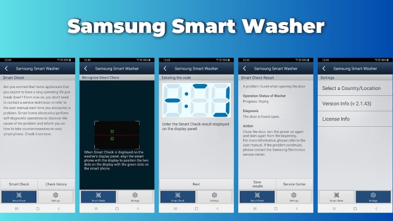 Giao diện ứng dụng Samsung Smart Washer