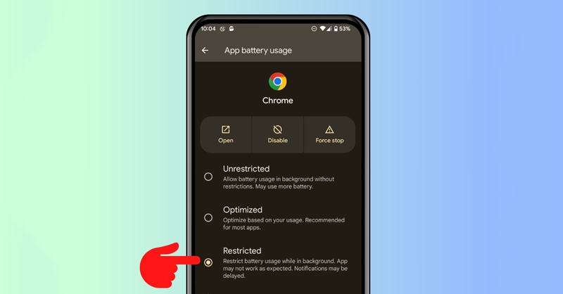 Chọn Restricted để khắc phục tình trạng hao pin trên Google Chrome