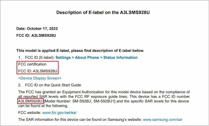 Samsung Galaxy S24 Ultra phiên bản Mỹ đạt chứng nhận FCC