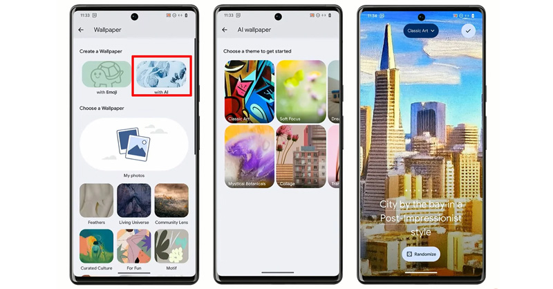 Android 14 cho phép người dùng tạo hình nền bằng AI