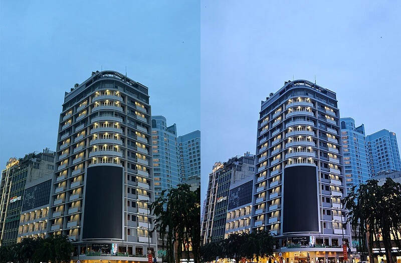 Ảnh chụp thiếu sáng của iPhone 15 Pro Max (trái) và S23 Ultra (phải)