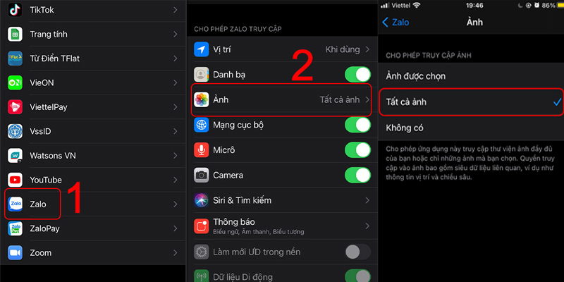 Cấp quyền truy cập cho ứng dụng Zalo trên điện thoại iPhone