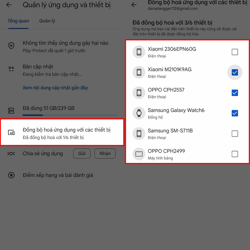 Chọn các thiết bị Android muốn đồng bộ
