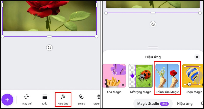 Chọn Hiệu ứng và Chọn chỉnh sửa Magic