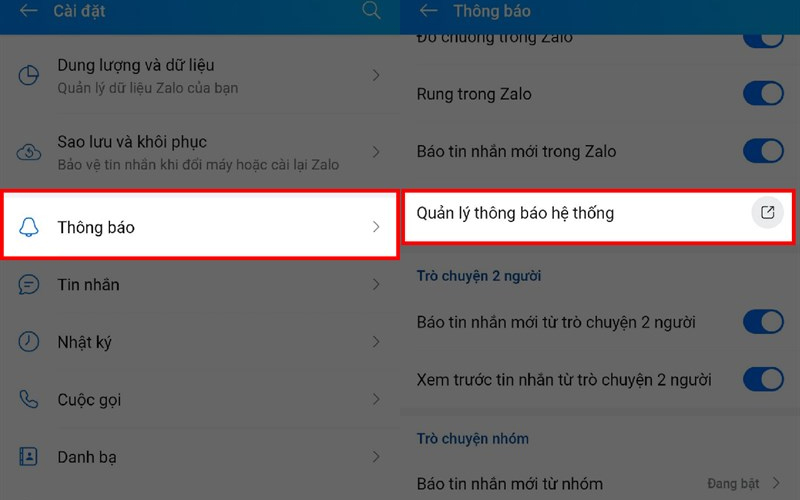 Chọn Quản lý thông báo hệ thống tại mục Tin nhắn mới