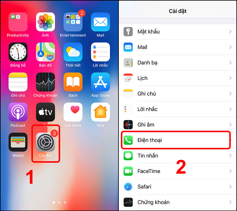 Vào mục Điện thoại trên iPhone