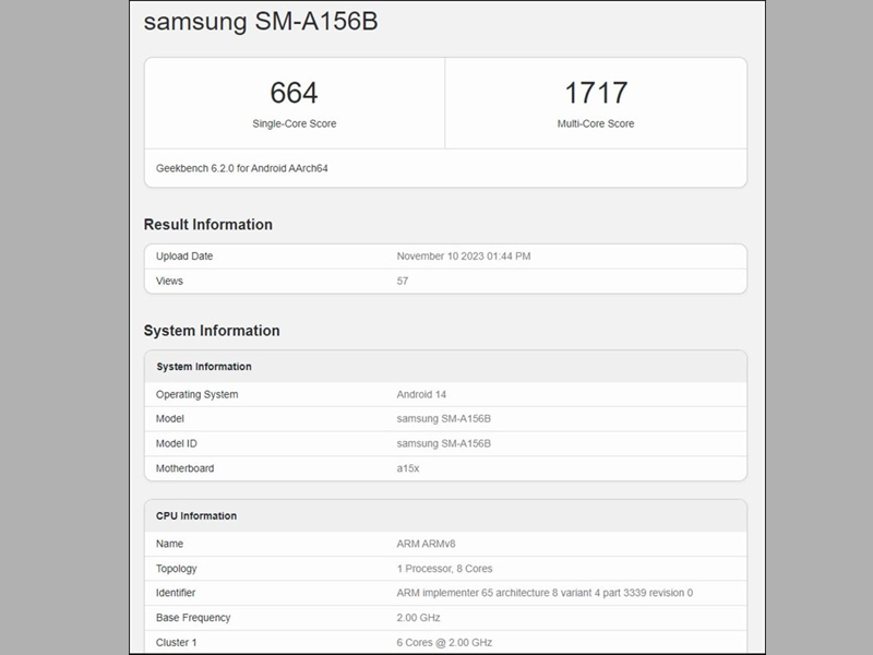 Galaxy A15 5G được phát hiện trên Geekbench với điểm chuẩn ấn tượng