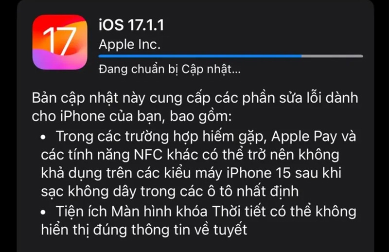 iOS 17.1.1 sẽ khắc phục lỗi về Apple Pay và Widget thời tiết