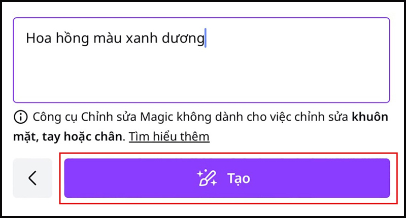 Nhập mô tả nội dung và nhấn nút Tạo