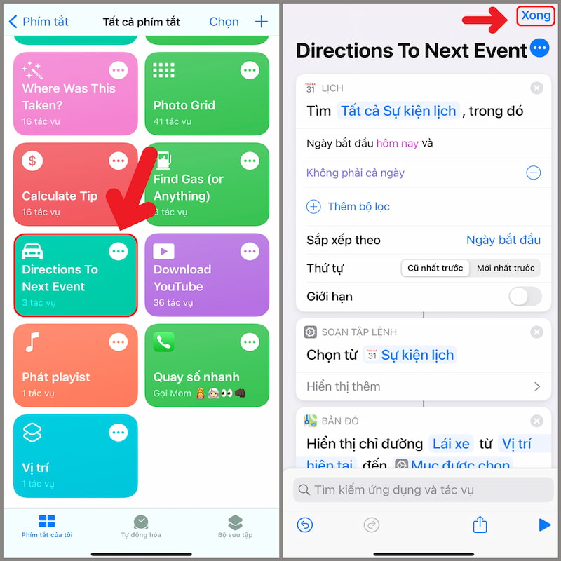 Phím tắt Directions To Next Event (chỉ đường đến sự kiện)