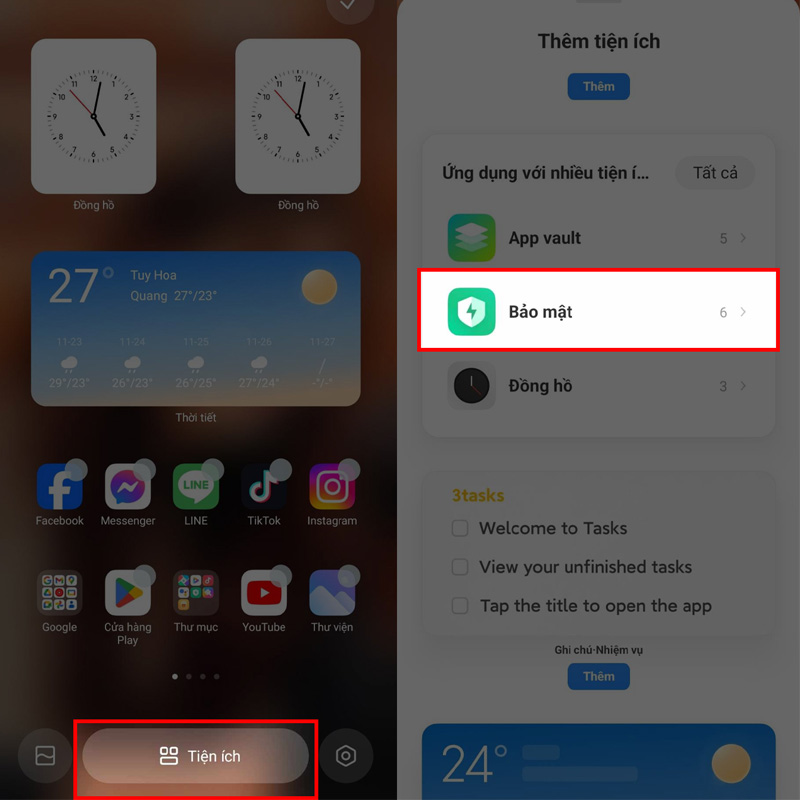 Thêm tiện ích của ứng dụng Bảo mật trên điện thoại Xiaomi