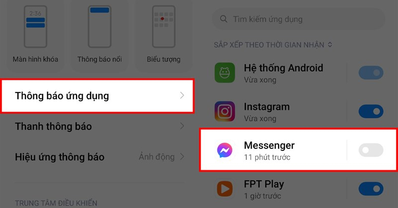 Tiến hành tắt và bật lại thông báo Messenger