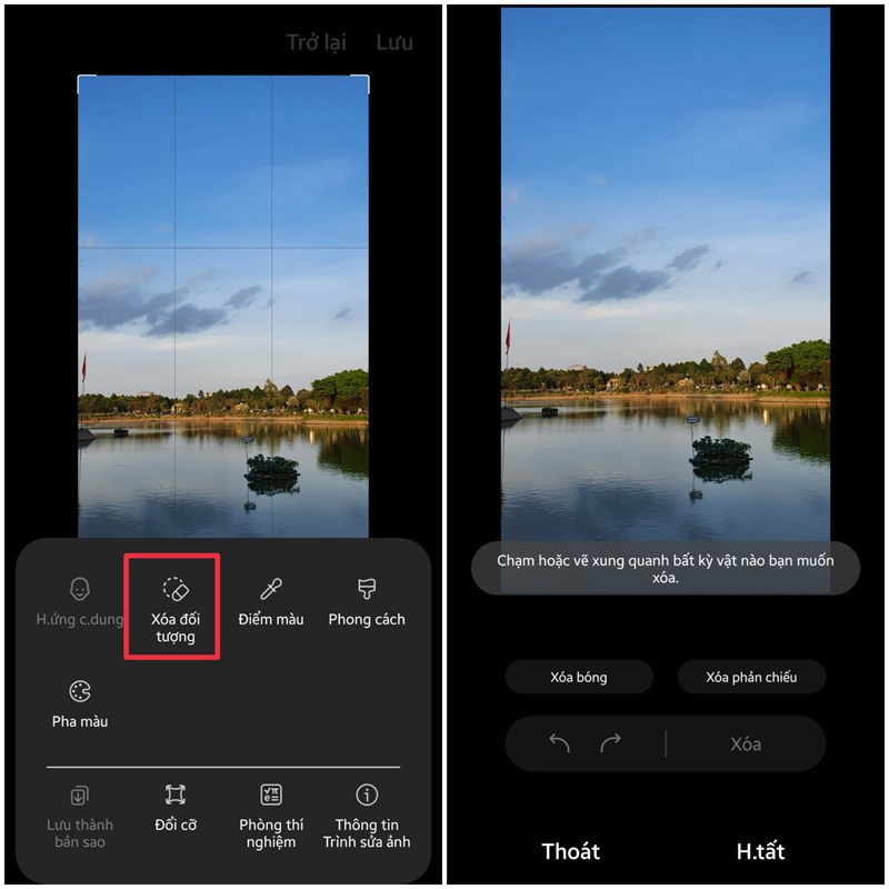 Tô vùng đối tượng muốn xóa trên điện thoại Samsung